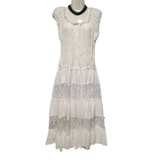White Lace Tiered Voluminous Midi Dress Size S Size M - Picture 7 of 11